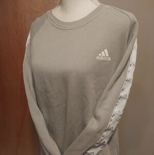 Adidas Light Gray Crewneck with Logo Accents